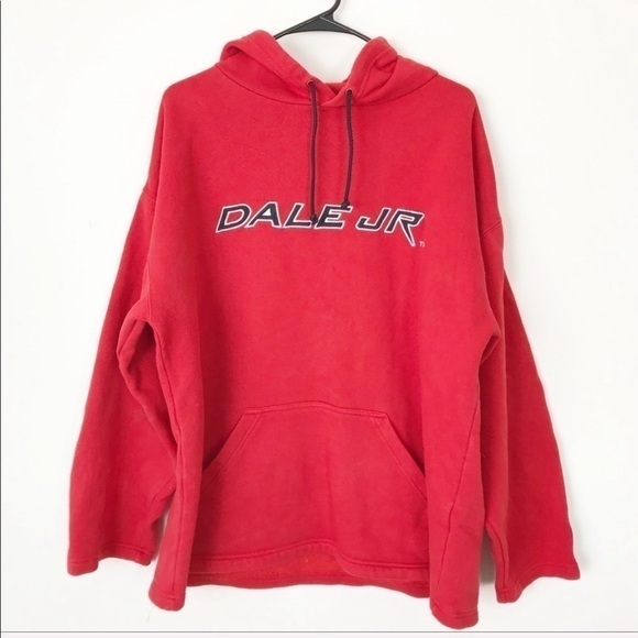 DALE JR. NASCAR Red Hoodie Sweatshirt Striped Lg - Picture 2 of 8